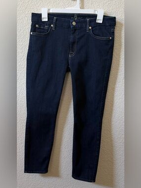 Seven For All Mankind (32) Kimmie Crop Jeans USA Made Dark Wash Skinny Leg